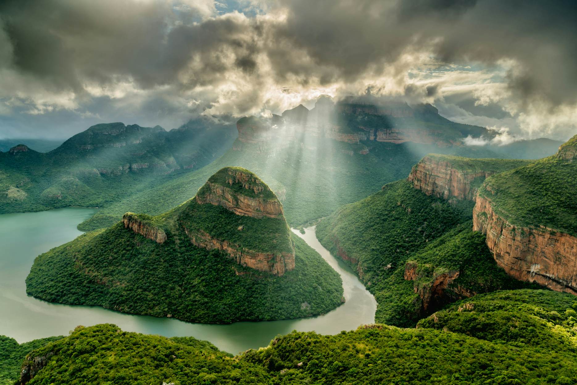 Blyde River Canyon with dramatic green landscape, canyon cliffs, and scenic viewpoints