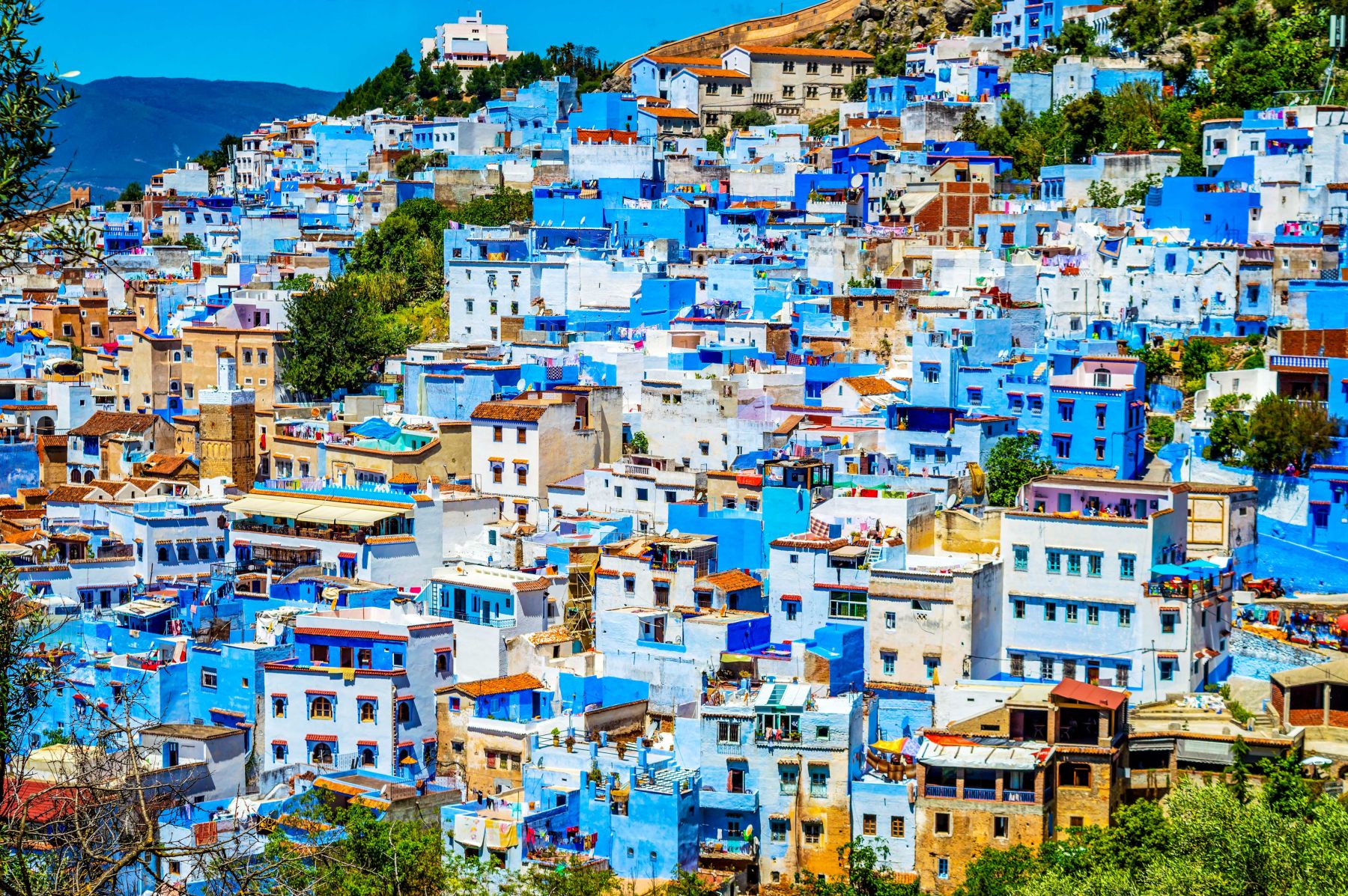 Chefchaouen Morocco blue medina and mountain town view