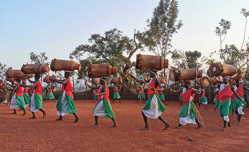 Traditional royal drums at Gishora Drum Sanctuary in Burundi